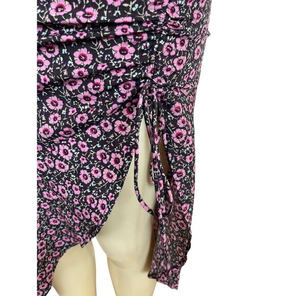 Lush Black Ditsy Floral Dress With Side Tie & Ruffled Hem Sz XS - New - Picture 4 of 8